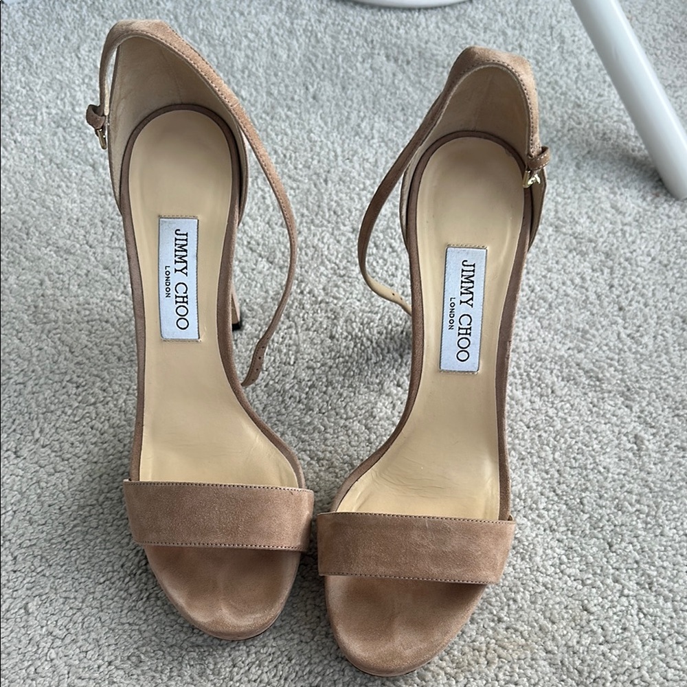 Jimmy Choo Tan Heeled Sandals Elegant Design